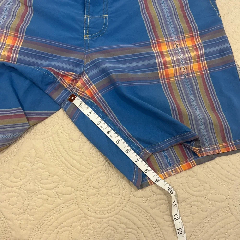 Polo Ralph Lauren Mens‎ Blue Plaid Geometric Aztec Swim Trunks Board Shorts Sz L